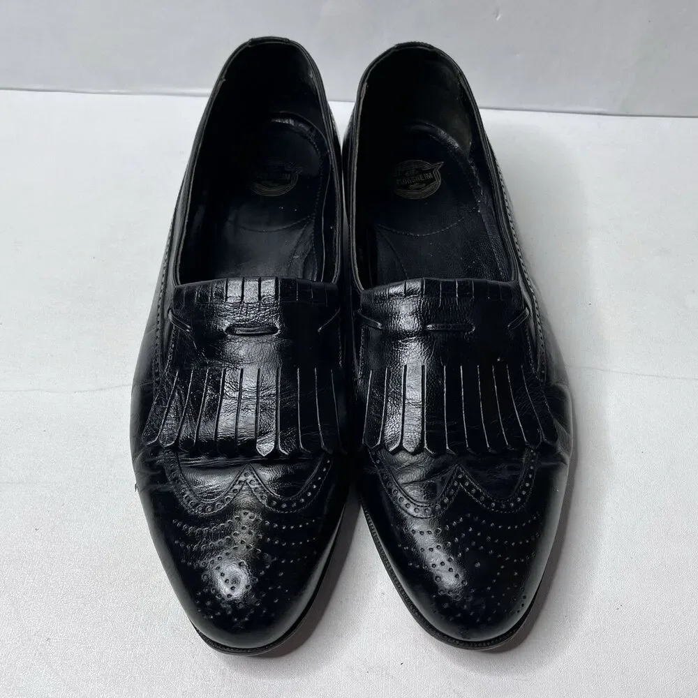 Vintage Florsheim Black Leather Kiltie Fringe Wingtip  Loafers Mens Size 10.5 D